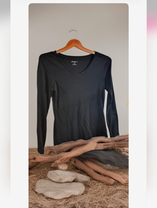 Eddie Bauer Tops - Eddie Bauer Black V-Neck Long Sleeve Tee
